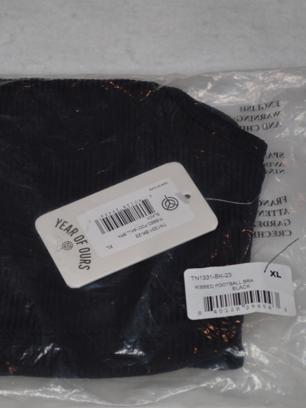 $77 YEAR OF OURS Women's Black Rib-Knit Football Bra Size XL
